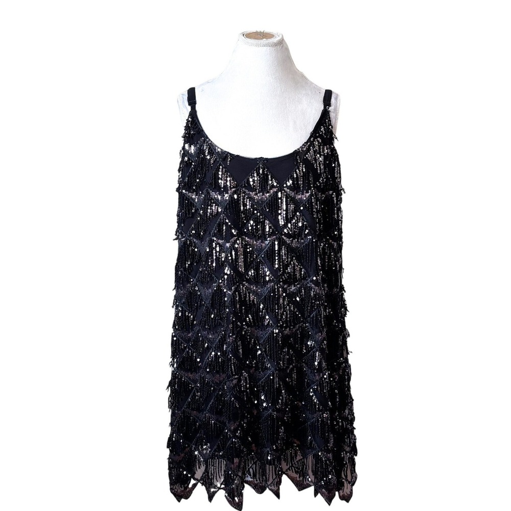 Torrid Flapper Sequin Fringe Party Dress 2X Black Silver Beaded Holiday Glam